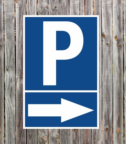 Hinweis Schild Parkplatz Pfeil rechts Richtung Parkplatz Markierung